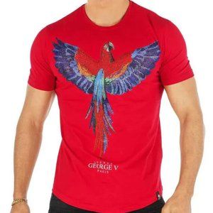 Avenue George V Paris Men's Red T-Shirt rhinestone Flying bird fitted tee M L XL